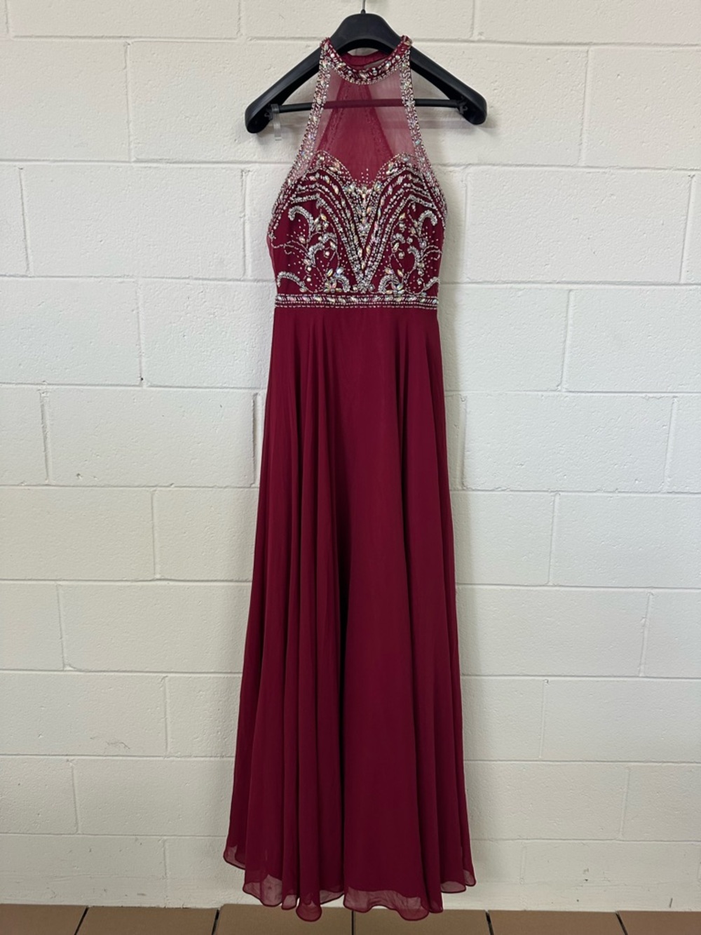 Women’s- Amelia Beaded Halter Burgundy Dress